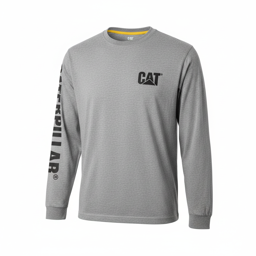 Men's Caterpillar Long Sleeve Logo T-Shirt Grey Size M