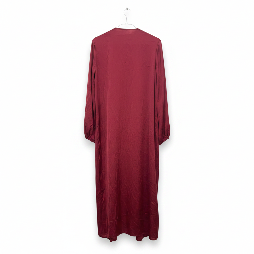 Women's Dark Red Long Sleeve Open Front Maxi Robe