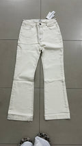 Cortefiel Off-White Bootcut Denim Jeans with Tan Contrast St