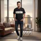 FRED PERRY Men's Black Crew Neck T-Shirt with White Chest St