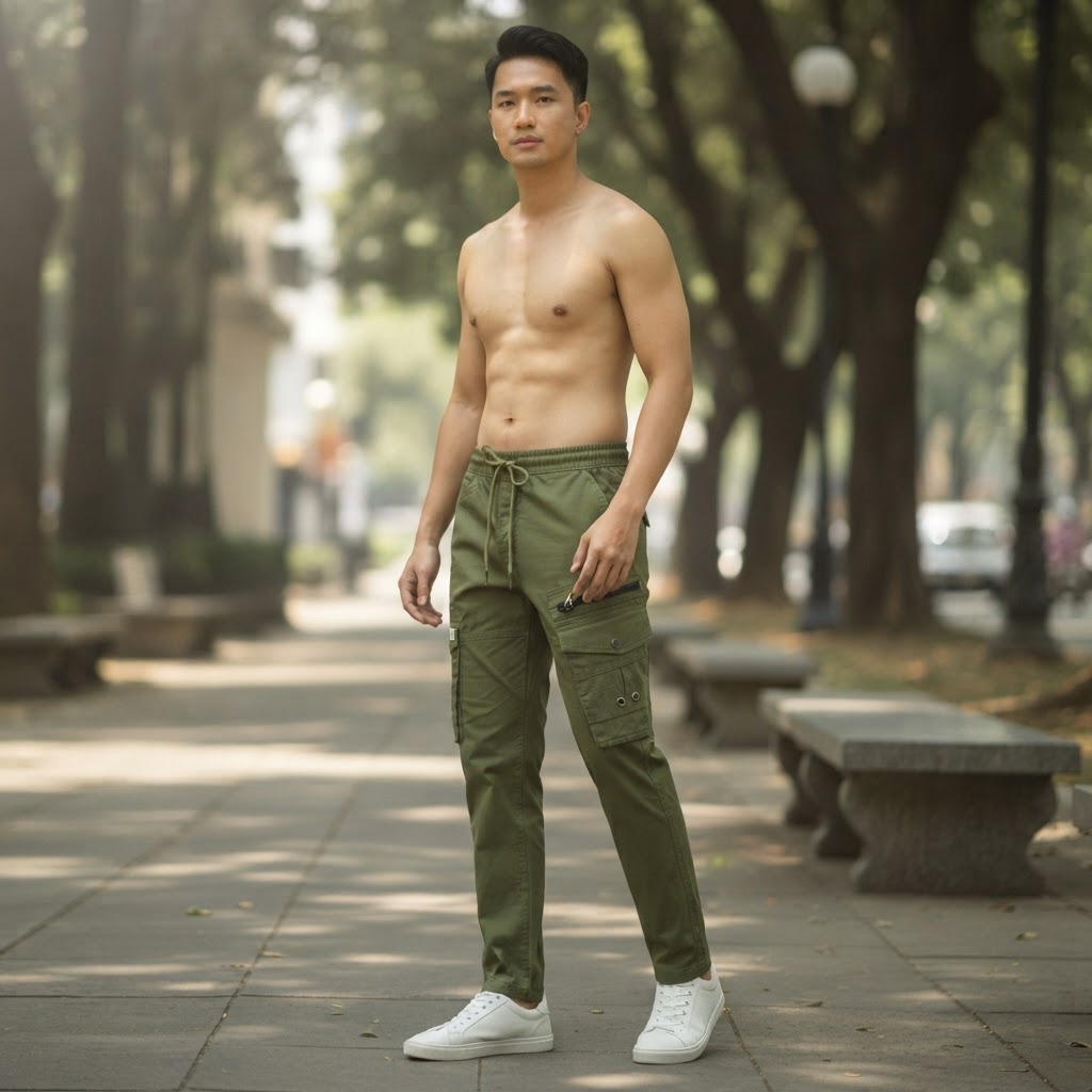 KILL'S Olive Green Loose Fit Multi-Pocket Cargo Trousers