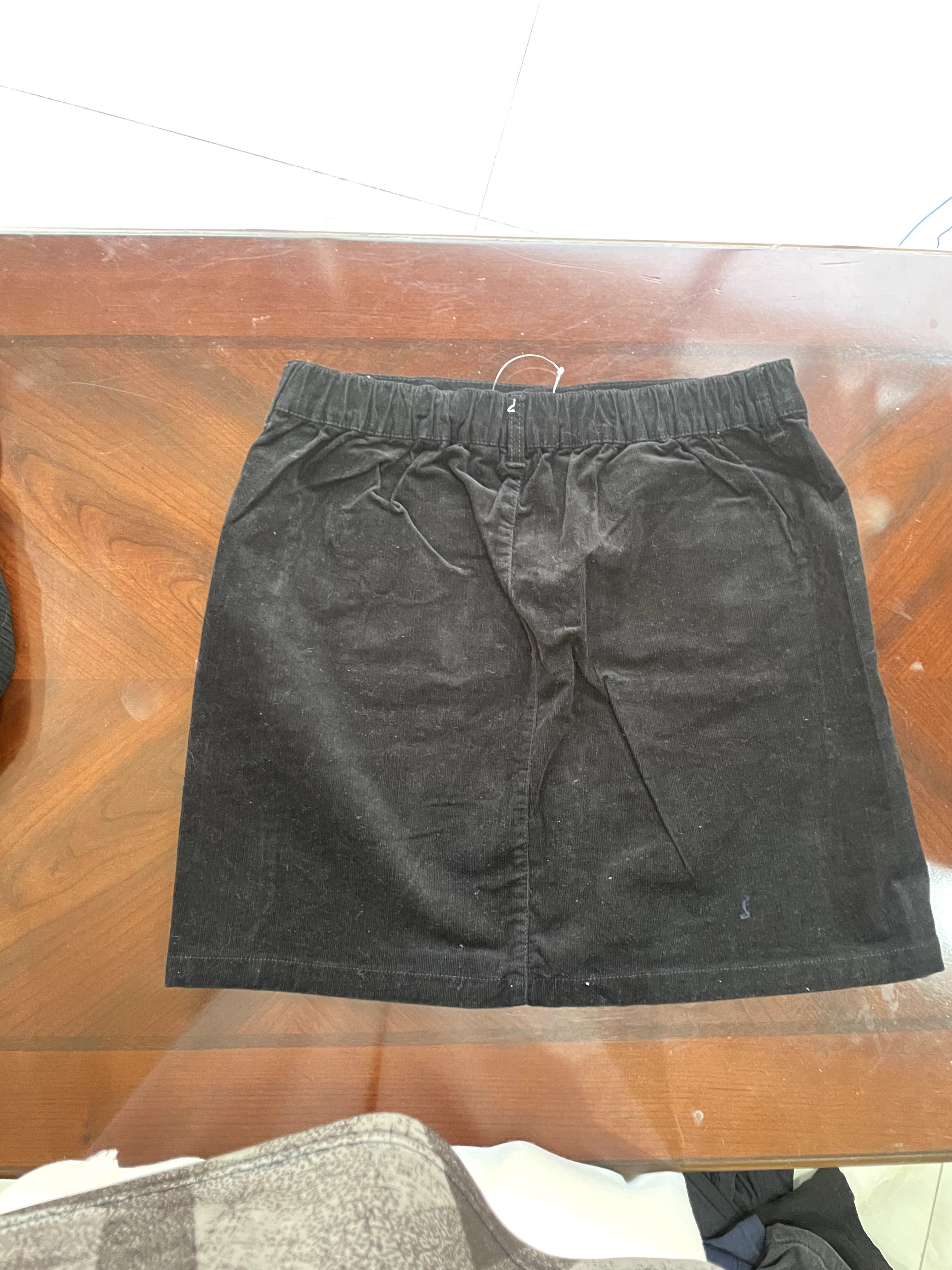 Black Button-Down Corduroy Mini Skirt with Patch Pockets
