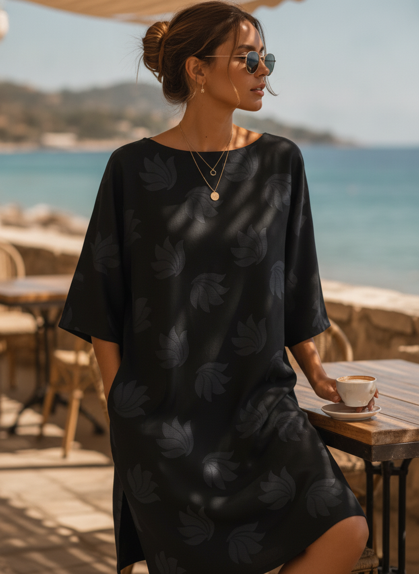 represent Deep Navy Jacquard Floral Kurta with Patch Pocket