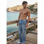 boohooMAN Light Blue Patchwork Distressed Straight Leg Denim