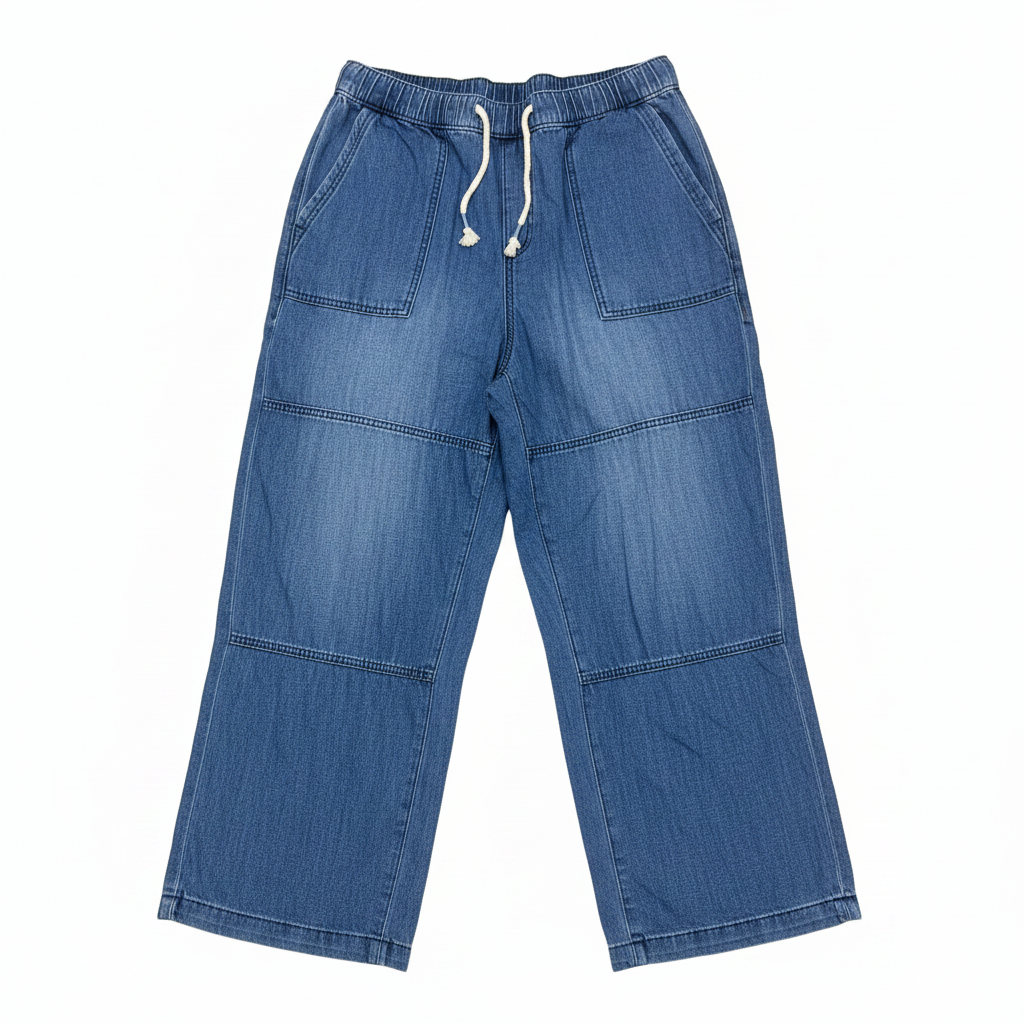Women's Wide-Leg Blue Denim Drawstring Pants