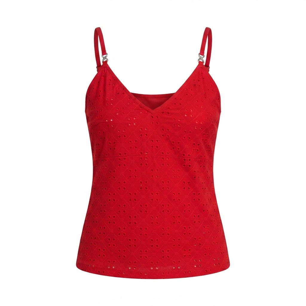 Women's Red Eyelet Embroidered Camisole Tank Top
