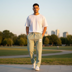 Sage Green Relaxed Pintuck Graphic Sweatpants