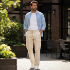 Men's Premium Off-White Cotton Cargo Trousers