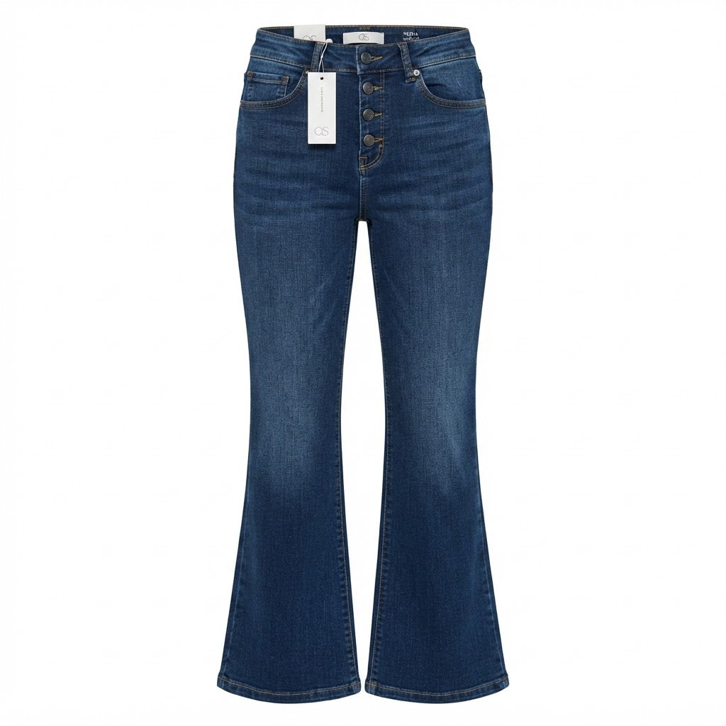 QS QS Dark Indigo Flared Denim Jeans with Button Fly