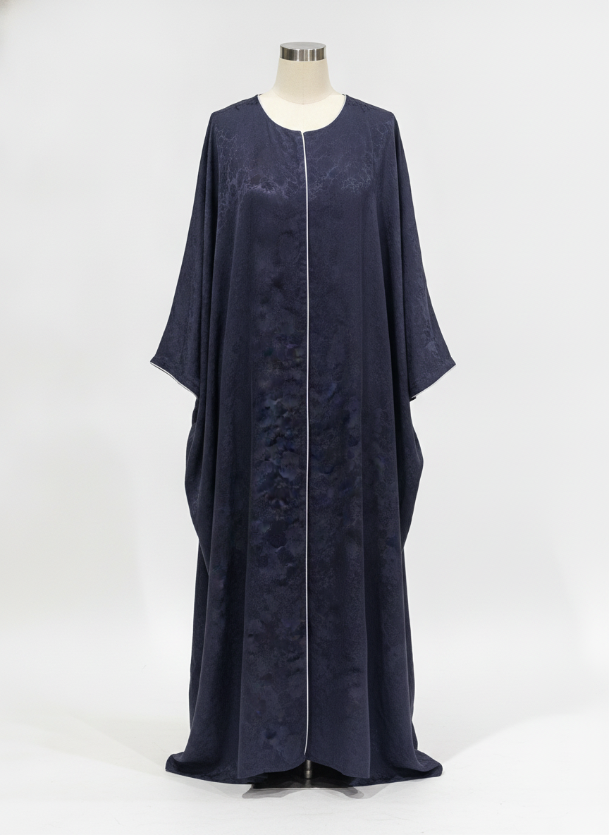 Al Wisham Al Aneeq Deep Navy Floral Jacquard A-Line Floor-Le