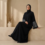 ASALA Deep Navy Zip-Front Abaya with Decorative Fringe Cuffs