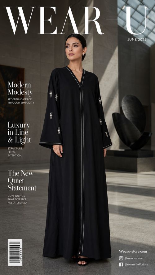 Black Pearl Embellished Open Front Abaya Size 56