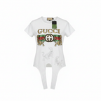 Gucci White Tiger Logo Tie-Front Graphic T-Shirt