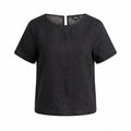 Women's Charcoal Short-Sleeved Textured Woven Top