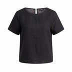 Women's Charcoal Short-Sleeved Textured Woven Top