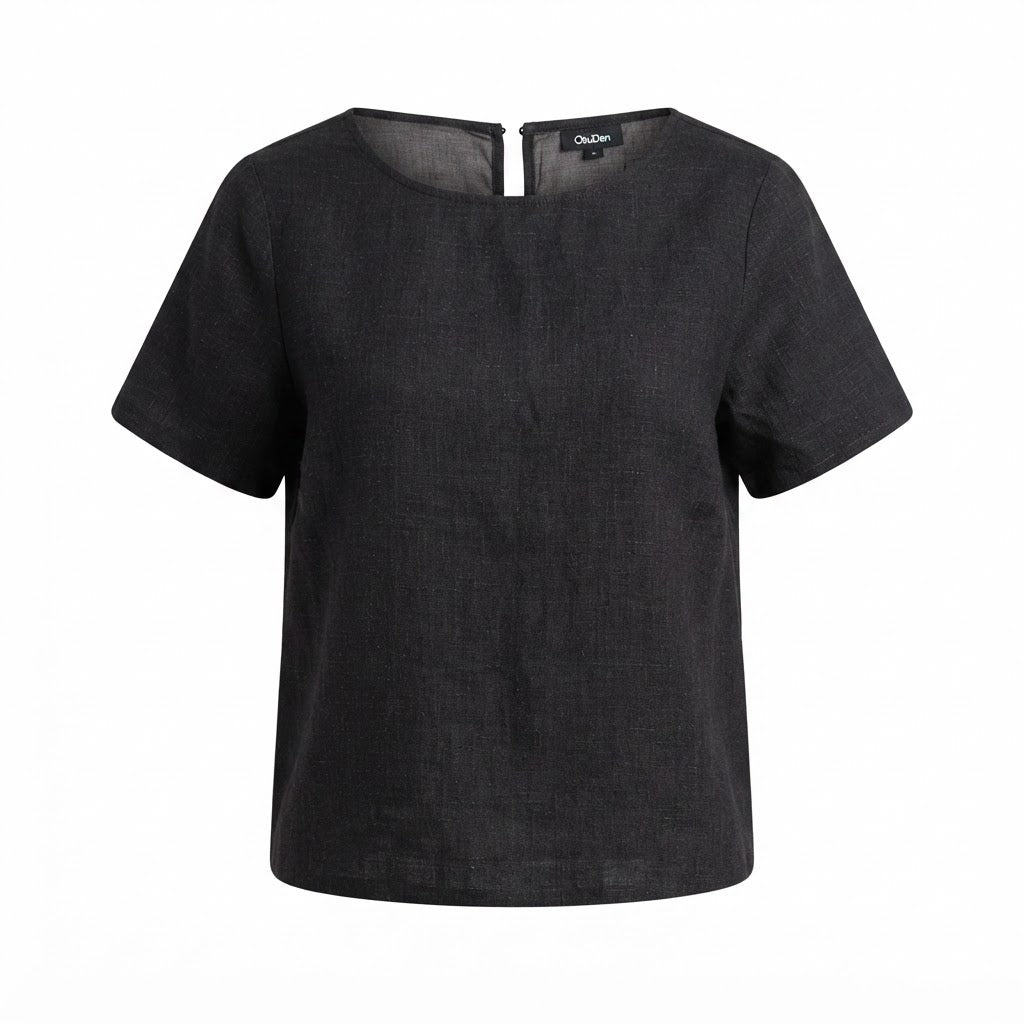 Women's Charcoal Short-Sleeved Textured Woven Top