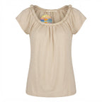 Love and Money Oatmeal Gathered Scoop Neck Top with Braided