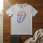 Springfield Heather Grey Graphic Tee with Multicolour Band L