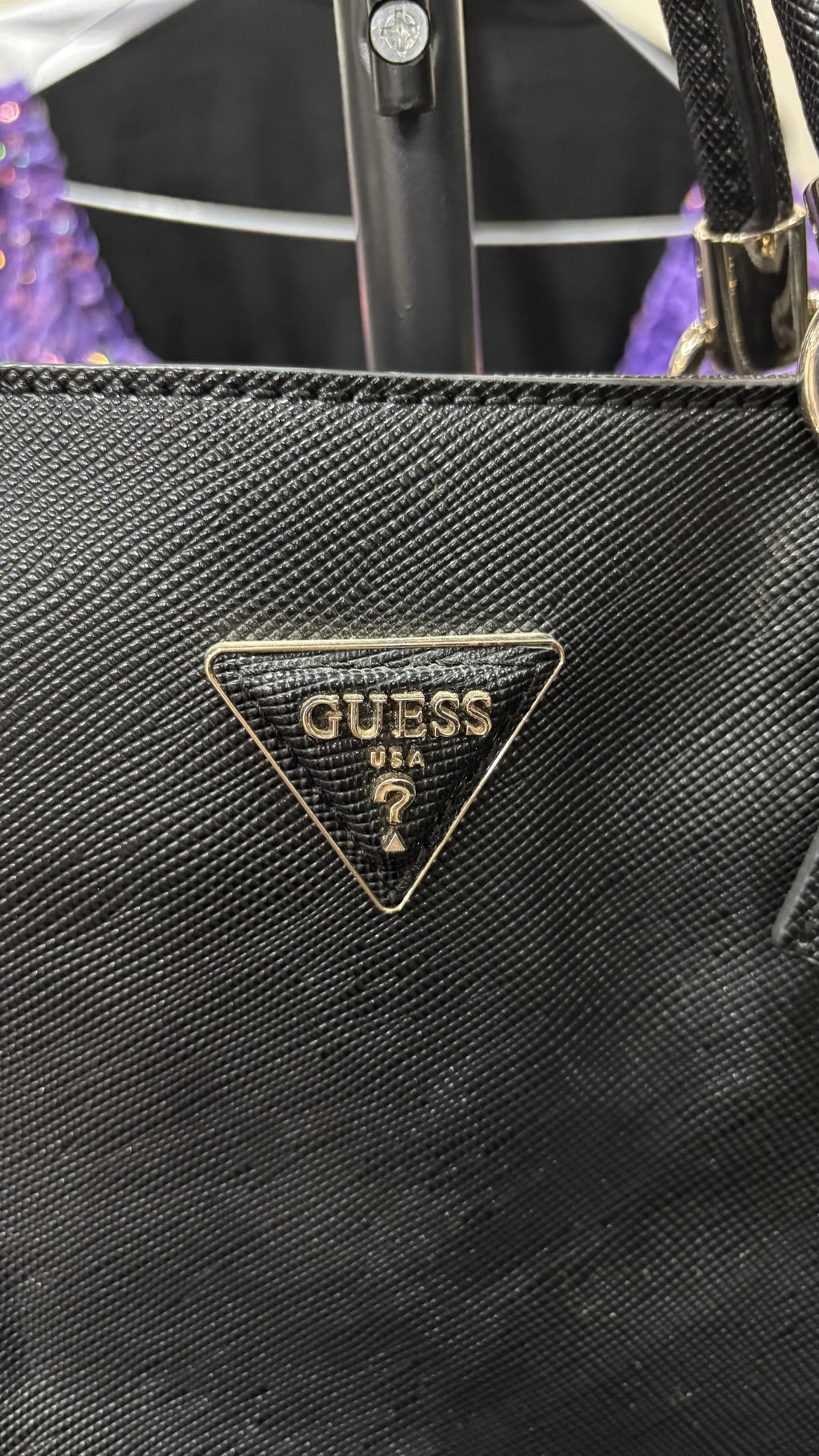 GUESS EST.1981 Black Structured Grained Leather Top-Handle T