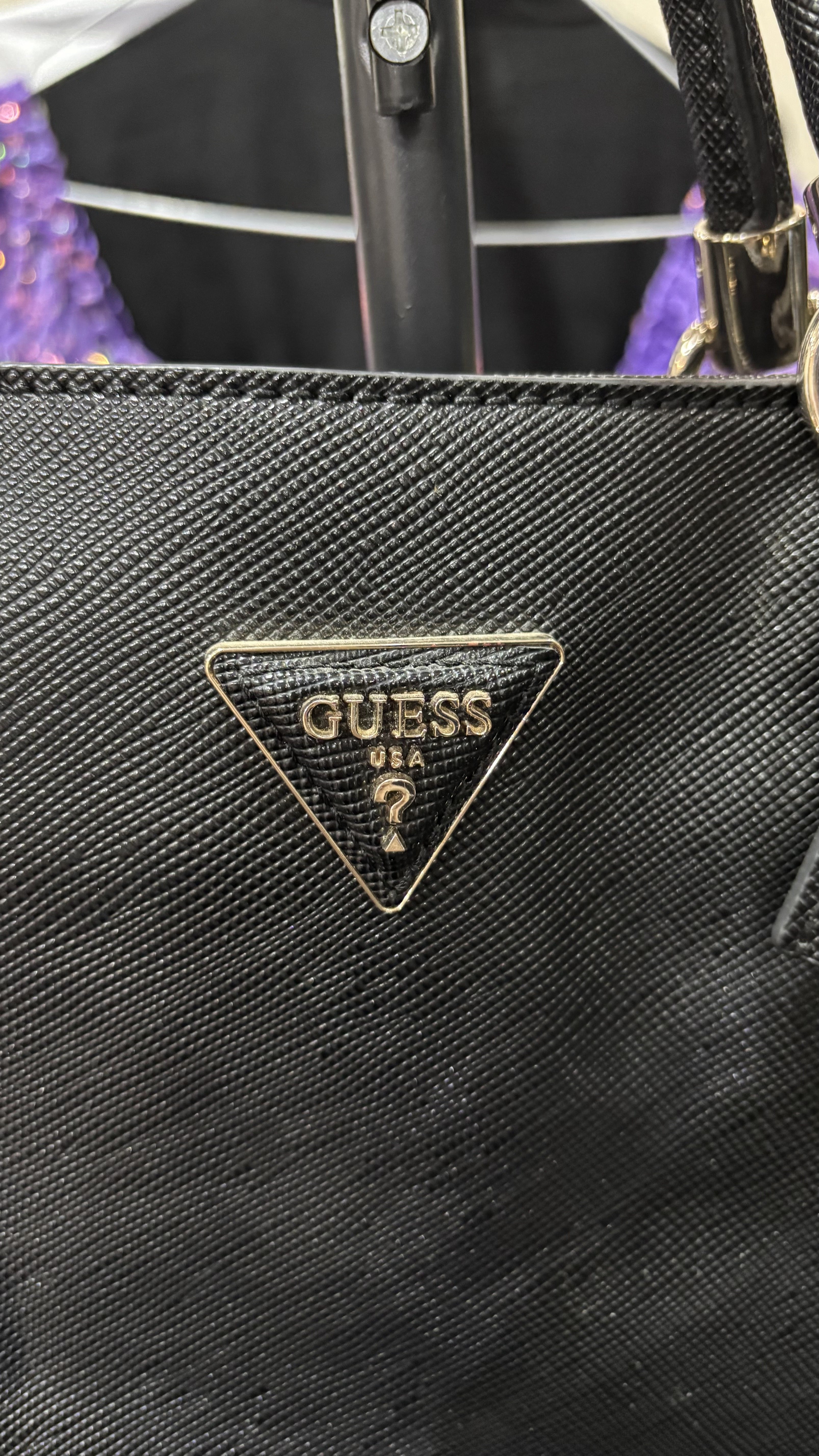 GUESS EST.1981 Black Structured Grained Leather Top-Handle T