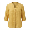 Women's Yellow Roll-Tab Sleeve Button-Down Blouse