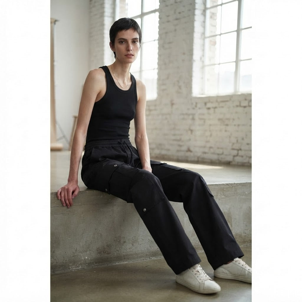 represent Black Wide Leg Cargo Trousers with Multi-Pocket Ut
