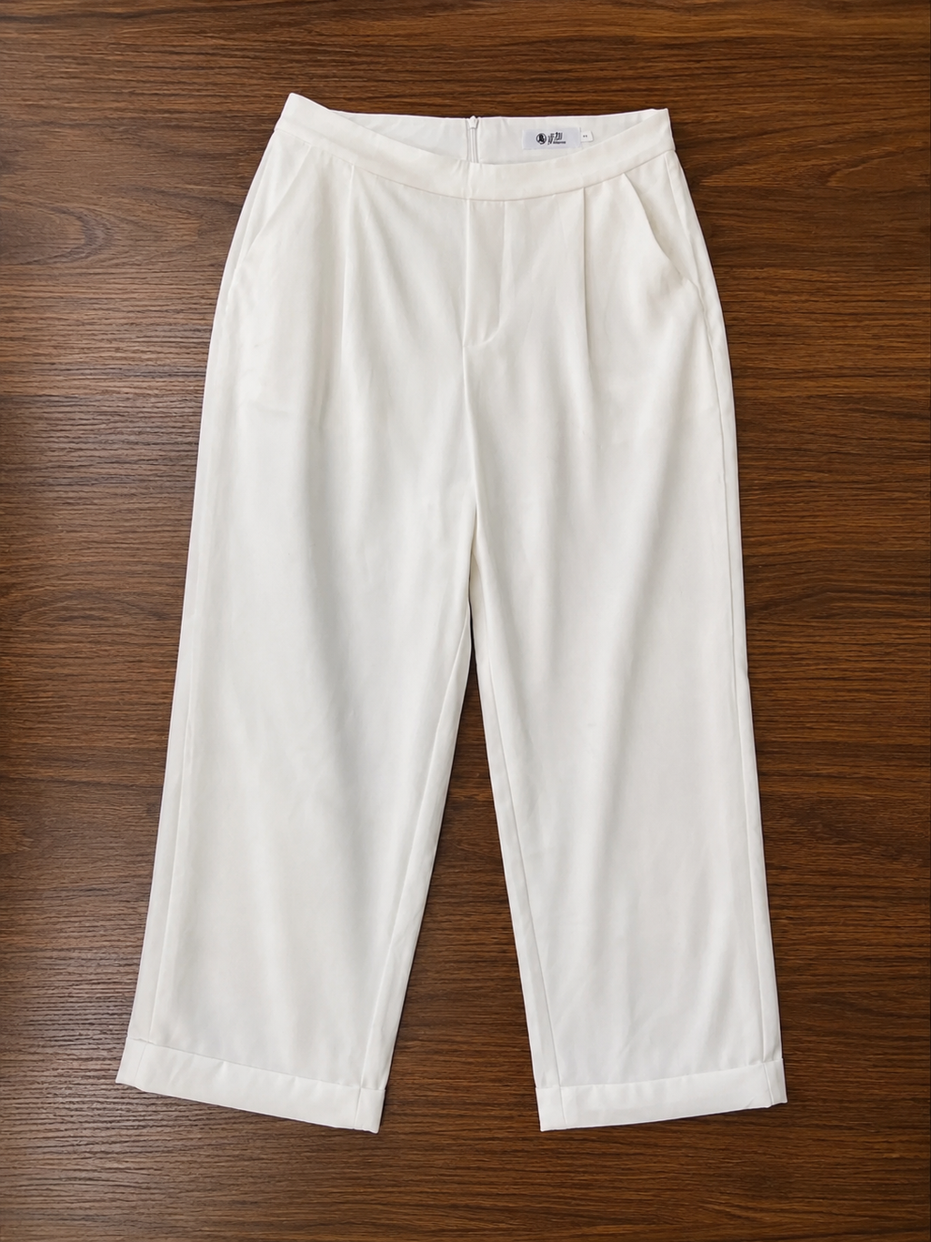 Women's High-Rise White Wide-Leg Ankle Trousers
