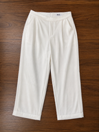 Women's High-Rise White Wide-Leg Ankle Trousers