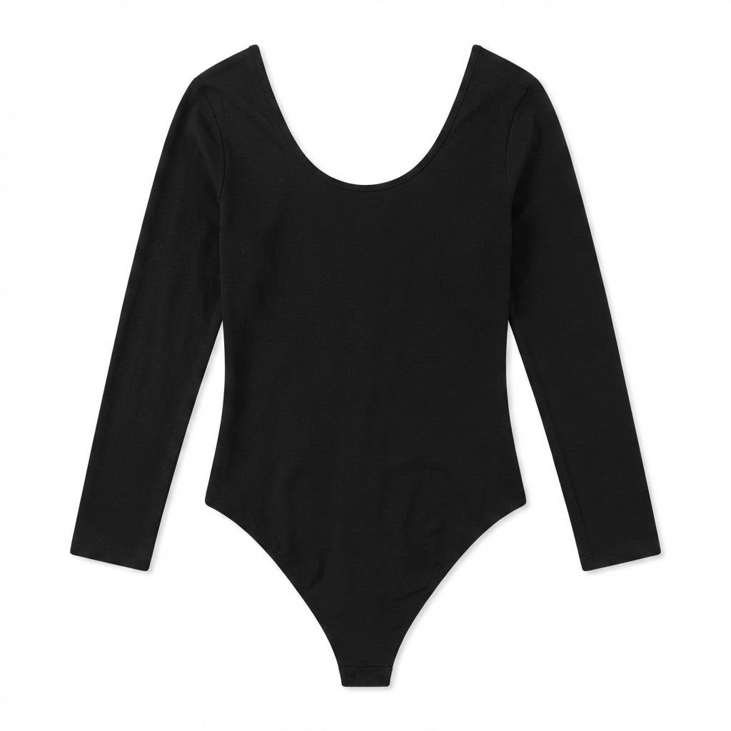 esmara Women's Black Scoop Neck Long Sleeve Bodysuit