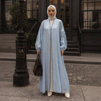 Powder Blue Crinkle Organza Floor-Length Abaya Dress