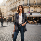 lefties Women's Navy and White Vertical Striped Tailored Bla