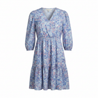 Dressbarn Women's Blue Floral Tiered V-Neck Midi Dress