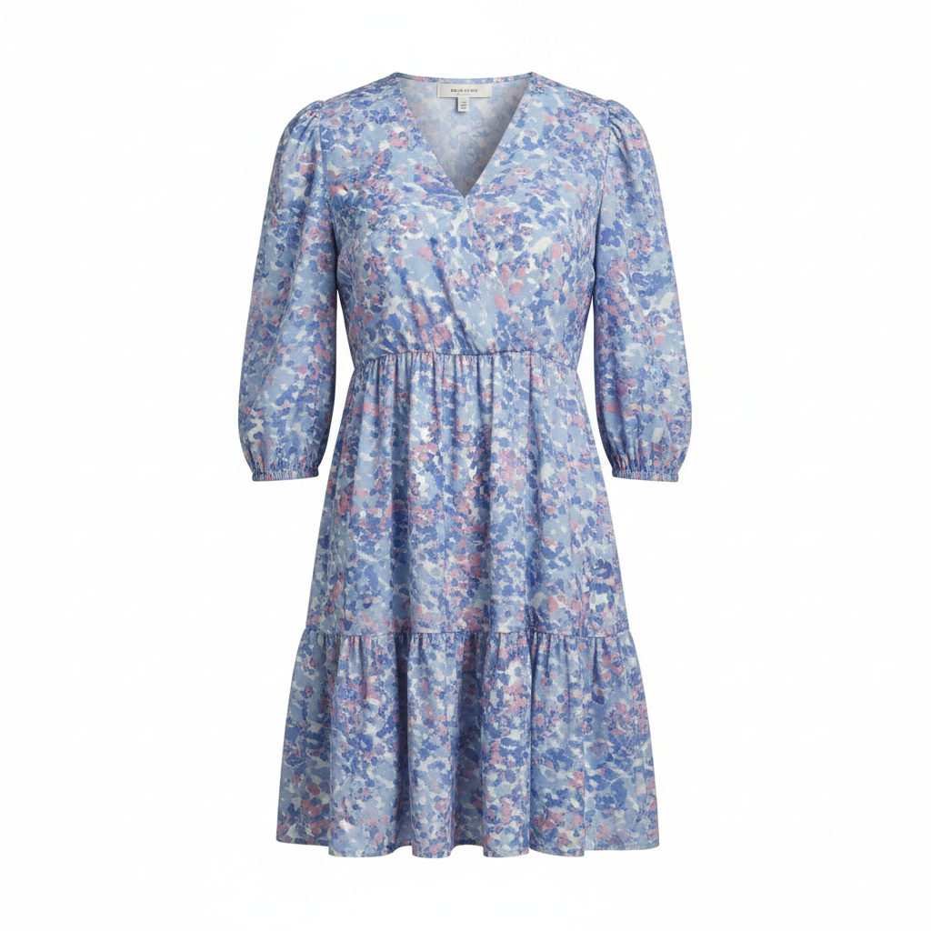 Dressbarn Women's Blue Floral Tiered V-Neck Midi Dress