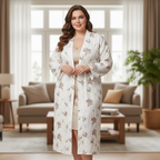 Dazy Women's Cream Floral Maxi Kimono Robe