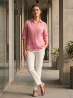 [WearU Generated:premium_master] Tracy M. Rose Pink Linen-Blend Pintuck Blouse – premium master