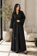 Black Embroidered Open Front Abaya - Size 54