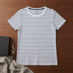 essentials White and Navy Striped Short-Sleeve Stretch T-Shi