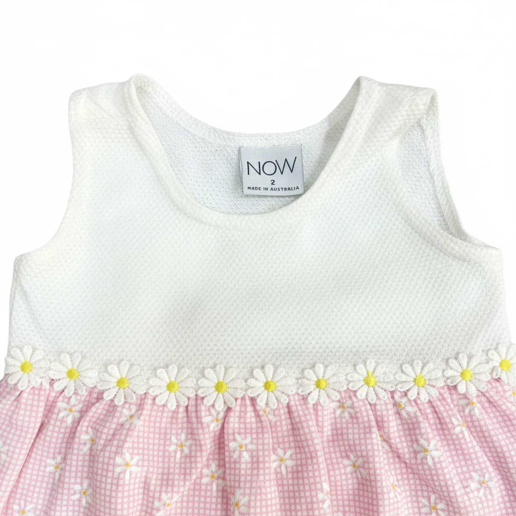 NOW Kids White Pink Daisy Gingham Sleeveless Dress