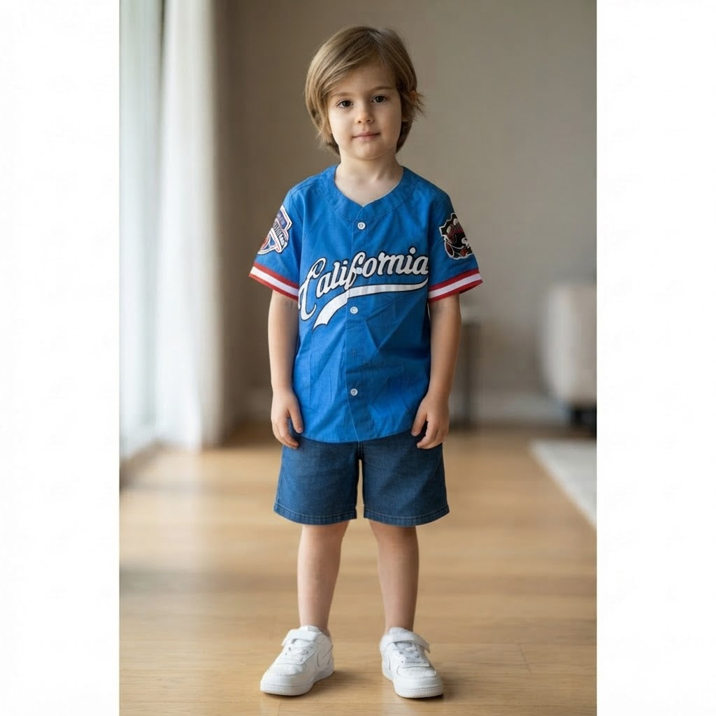 SHEIN Royal Blue California Script Kids Baseball Jersey