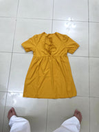 SHEIN Mustard Yellow Lace-Up Mini Baby-Doll Dress