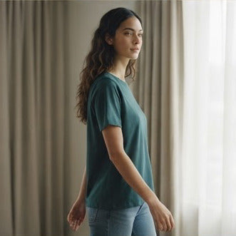 Deep Teal Relaxed Fit Boxy Crewneck T-Shirt