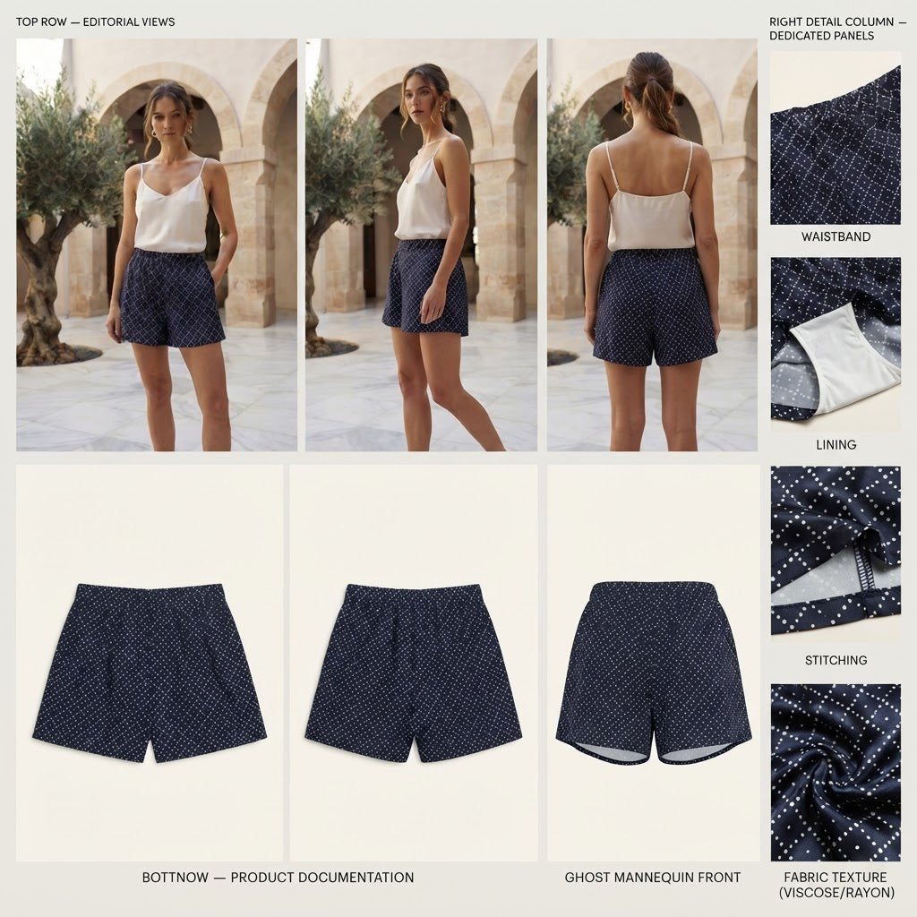 Navy Blue Polka Dot Relaxed High-Waist Shorts