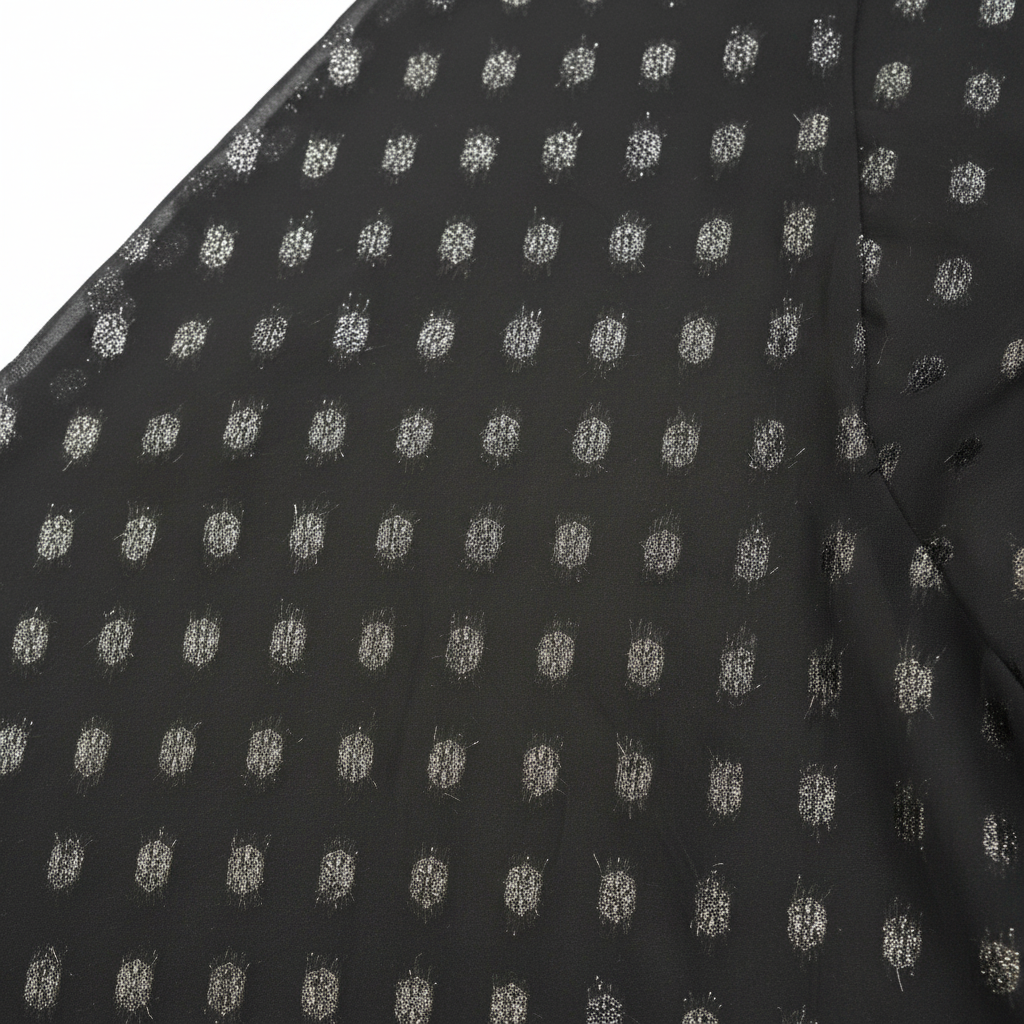 Black & Silver Metallic Dot Long Chiffon Abaya Cardigan