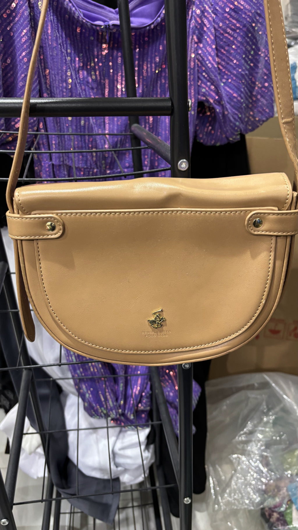 Beverly Hills Polo Club Tan Chain Saddle Bag