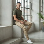 FINE ROSE Khaki Slim-Tapered Multi-Pocket Cargo Trousers