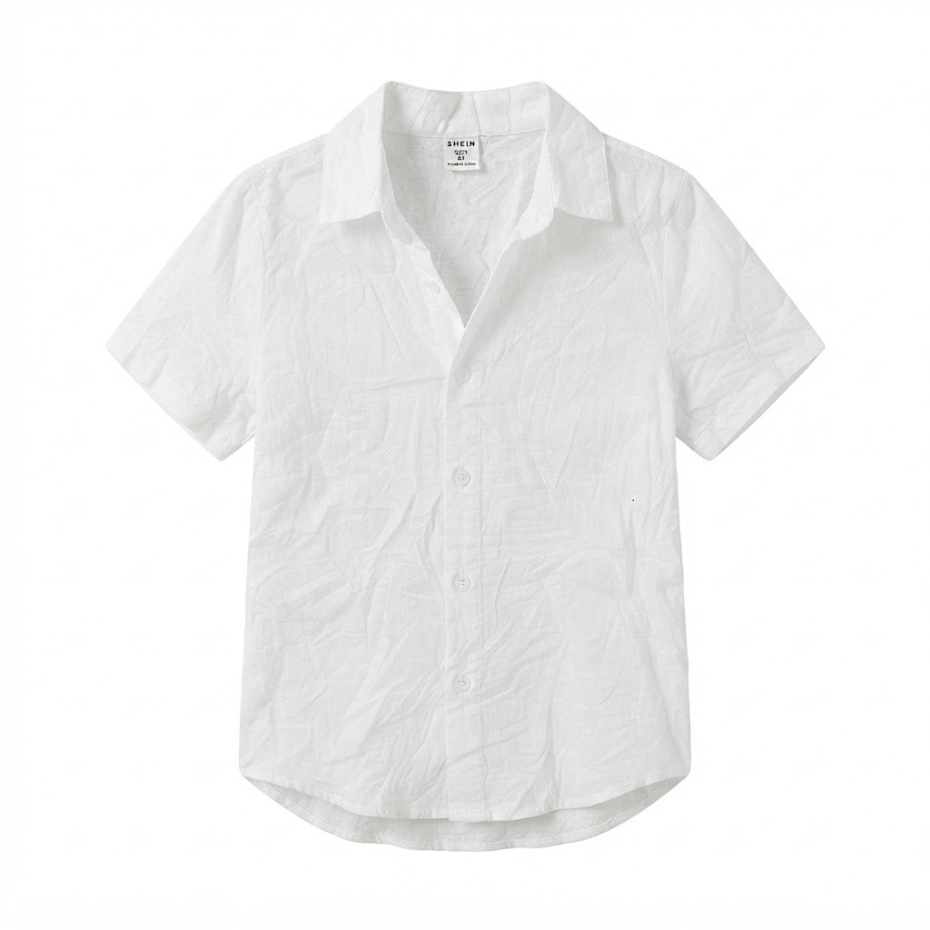 SHEIN Boys White Short Sleeve Linen Blend Button Down Shirt