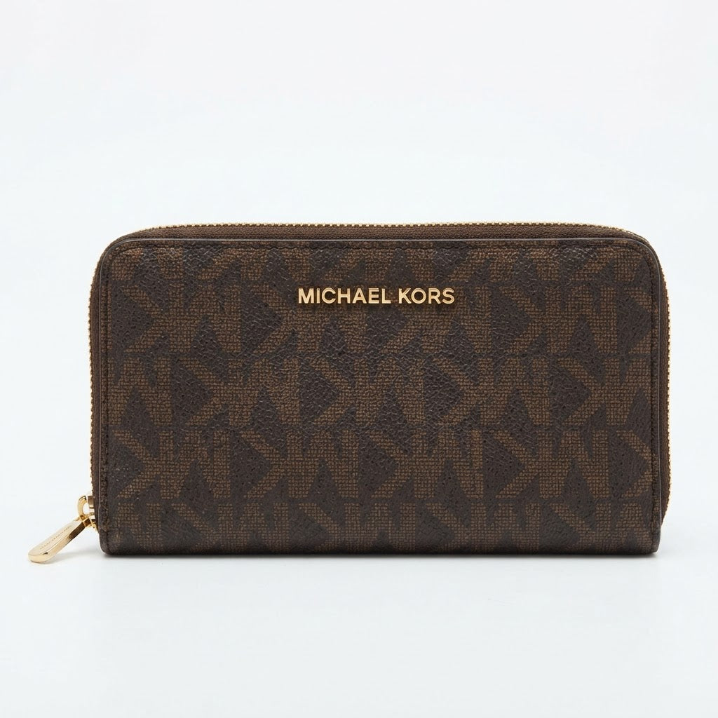 MICHAEL KORS Michael Kors Double-Zip Brown Monogram Wallet
