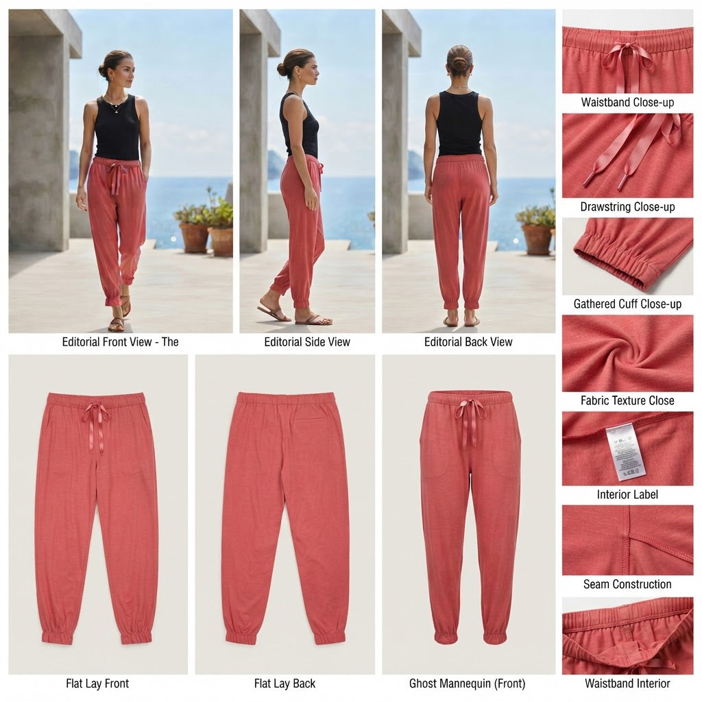 Coral Rose Elasticated Waist Ribbon Drawstring Pants
