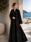 Luxury Jet Black Botanical Jacquard Full Length Abaya