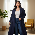 ELLAN Women's Navy Blue Shawl Collar Open-Front Abaya